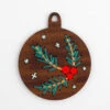 Hand Embroidered Wood Ornament Kit - Pine Branch -Olympus Handmade Store kiriki press hand embroidery holiday ornament kit pine branch 01