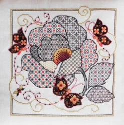 Blackwork Flower And Butterflies Pattern