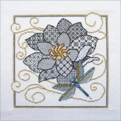 Blackwork Flower And Dragonfly Pattern