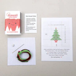Mini Matchbox Cross Stitch Kit - Christmas Tree -Olympus Handmade Store marvling bros matchbox cross stitch kit christmas tree 03