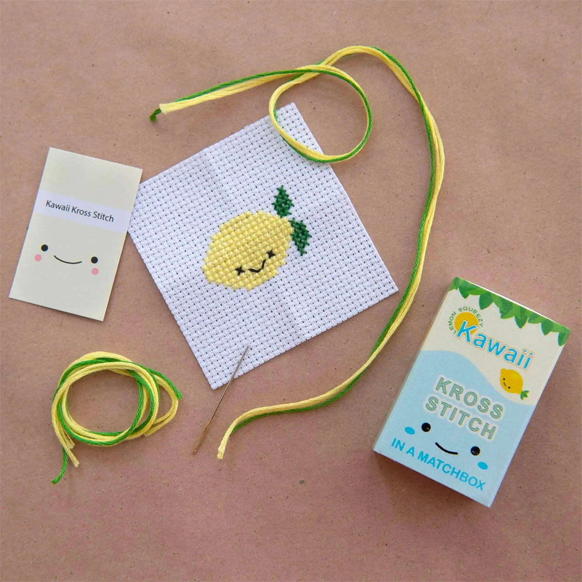 Mini Matchbox Cross Stitch Kit - Kawaii Lemon 3 Mini Matchbox Cross Stitch Kit - Kawaii Lemon
