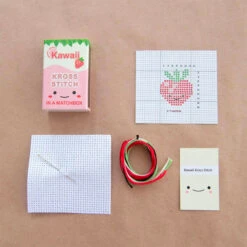 Mini Matchbox Cross Stitch Kit - Kawaii Strawberry -Olympus Handmade Store marvling bros matchbox cross stitch kit strawberry 0002 Layer3