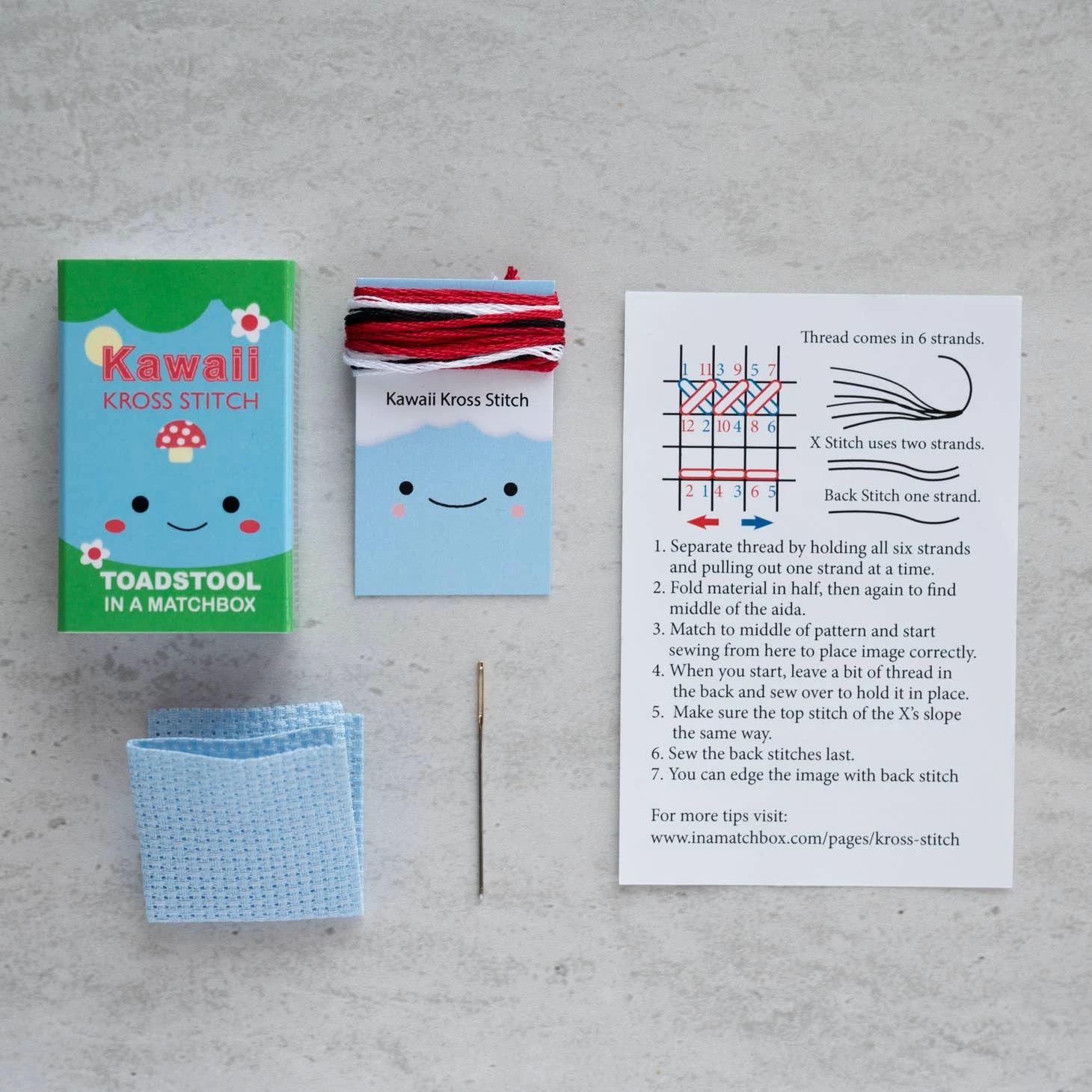 Kawaii Toadstool Mini Cross Stitch Kit In A Matchbox 7 Kawaii Toadstool Mini Cross Stitch Kit In A Matchbox - Image 5