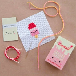Mini Matchbox Cross Stitch Kit - Kawaii Popsicle