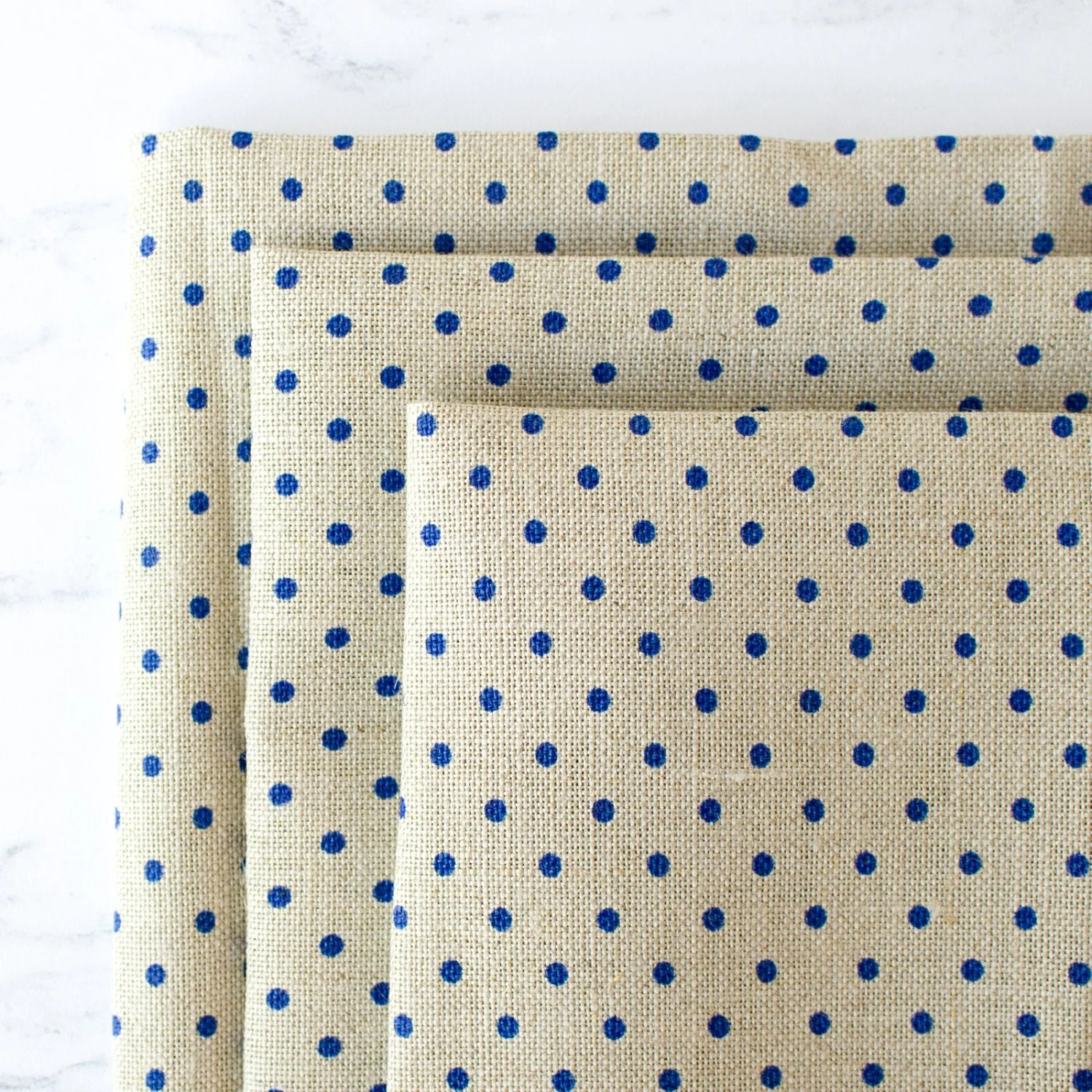 Natural/Blue Polka Dot Linen Fabric - 32 Count 4 Natural/Blue Polka Dot Linen Fabric - 32 Count - Image 2