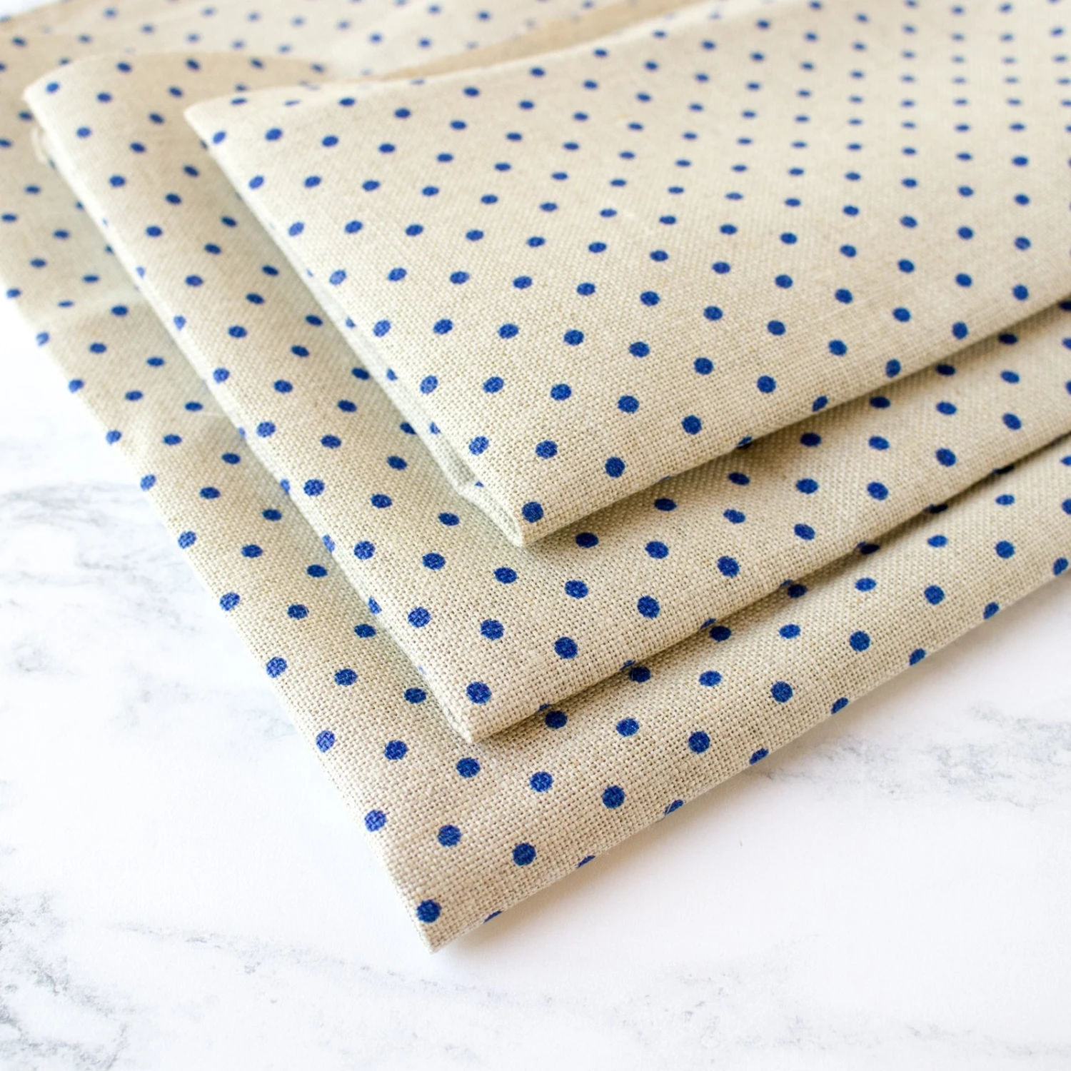 Natural/Blue Polka Dot Linen Fabric - 32 Count 3 Natural/Blue Polka Dot Linen Fabric - 32 Count