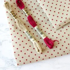 Natural/Red Polka Dot Linen Fabric - 32 Count -Olympus Handmade Store natural red polka dot linen 32 count 3