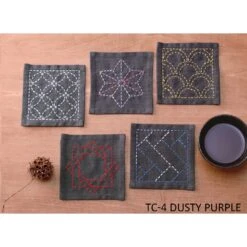 Olympus Sashiko Embroidery Coaster Set -Olympus Handmade Store olympus sashiko coaster kit 0001 TC 4DUSTYPURPLE
