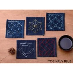 Olympus Sashiko Embroidery Coaster Set -Olympus Handmade Store olympus sashiko coaster kit 0003 TC 2NAVYBLUE