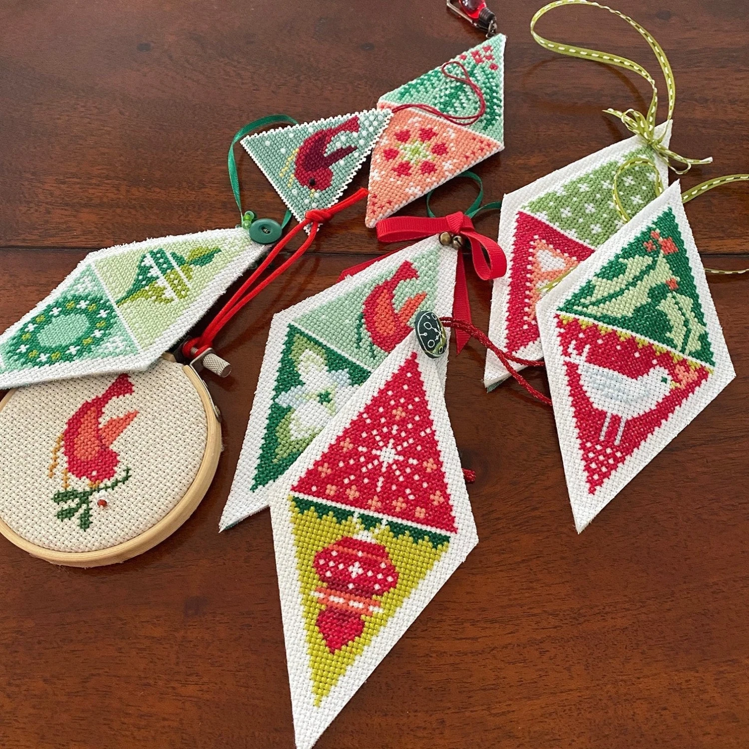 Winterly Twosome Triangle Ornaments Cross Stitch Pattern 4 Winterly Twosome Triangle Ornaments Cross Stitch Pattern - Image 2