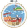 Mini Seaside Cross Stitch Kit - Boat By The Pier -Olympus Handmade Store permin cross stitch kit boat pier 01