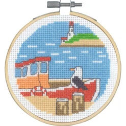 Mini Seaside Cross Stitch Kit - Boat By The Pier