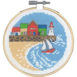 Mini Seaside Cross Stitch Kit - Houses On The Harbor