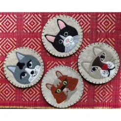 Cat Coaster Wool Felt Appliqué Kit -Olympus Handmade Store rachels of greenfield felt cat coasters kit 03