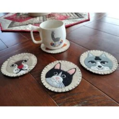 Cat Coaster Wool Felt Appliqué Kit -Olympus Handmade Store rachels of greenfield felt cat coasters kit 04