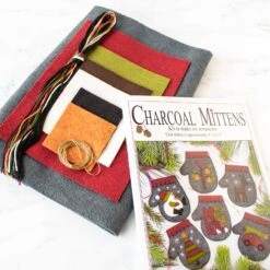 Charcoal Mitten Ornament Wool Felt Appliqué Kit -Olympus Handmade Store rachels of greenfield felt charcoal mitten ornament kit 2