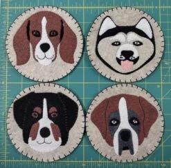 Dog Coaster Wool Felt Appliqué Kit -Olympus Handmade Store rachels of greenfield felt dog coasters kit 05