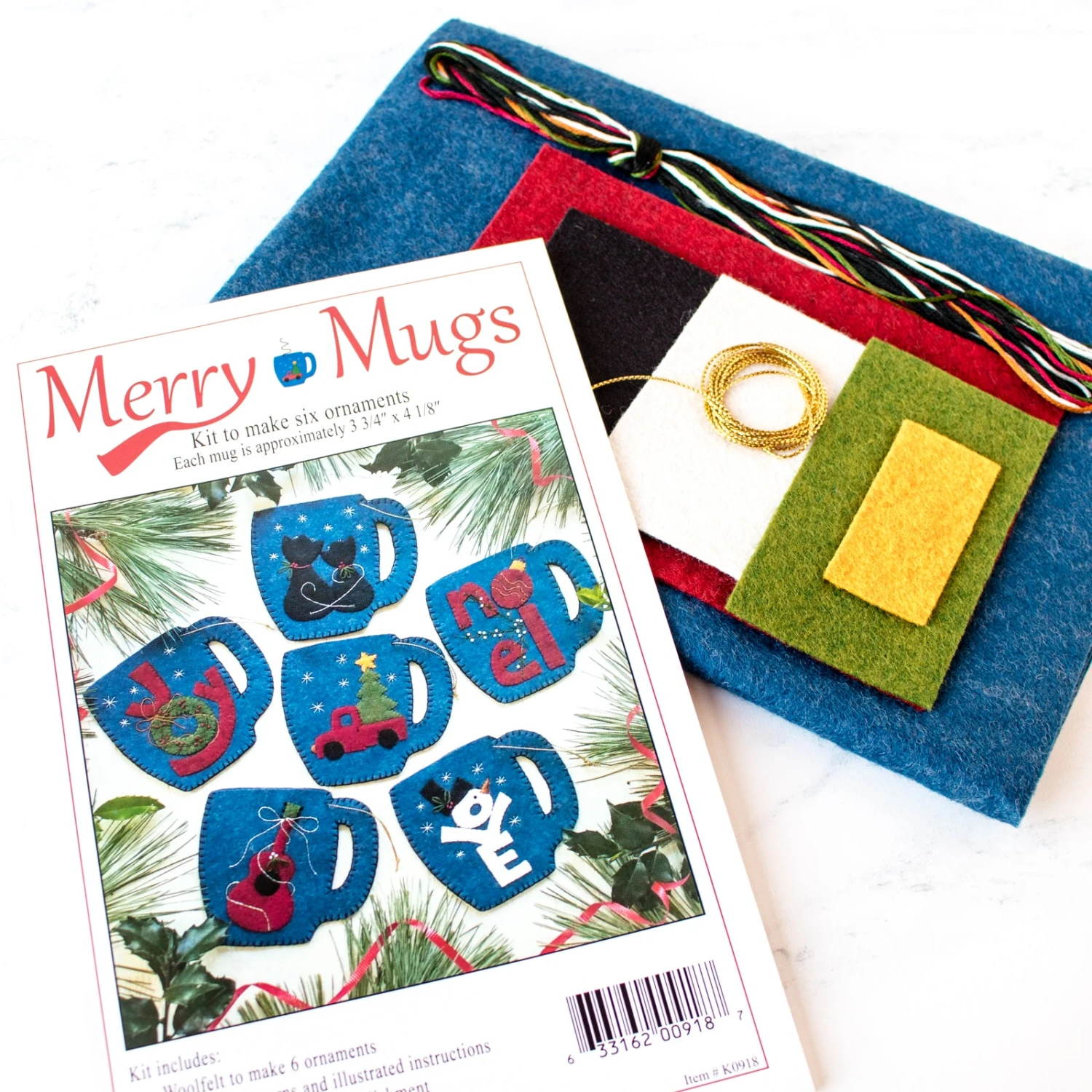Merry Mugs Ornament Wool Felt Appliqué Kit 6 Merry Mugs Ornament Wool Felt Appliqué Kit - Image 4