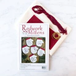 Redwork Mitten Ornament Wool Felt And Hand Embroidery Kit -Olympus Handmade Store rachels of greenfield felt redwork mitten ornament kit 2
