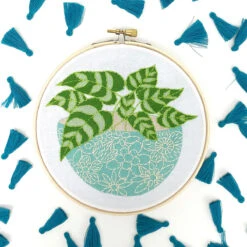 Blue Flower Pot Hand Embroidery Kit