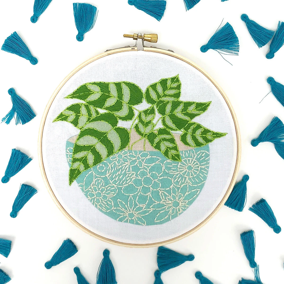 Blue Flower Pot Hand Embroidery Kit 3 Blue Flower Pot Hand Embroidery Kit