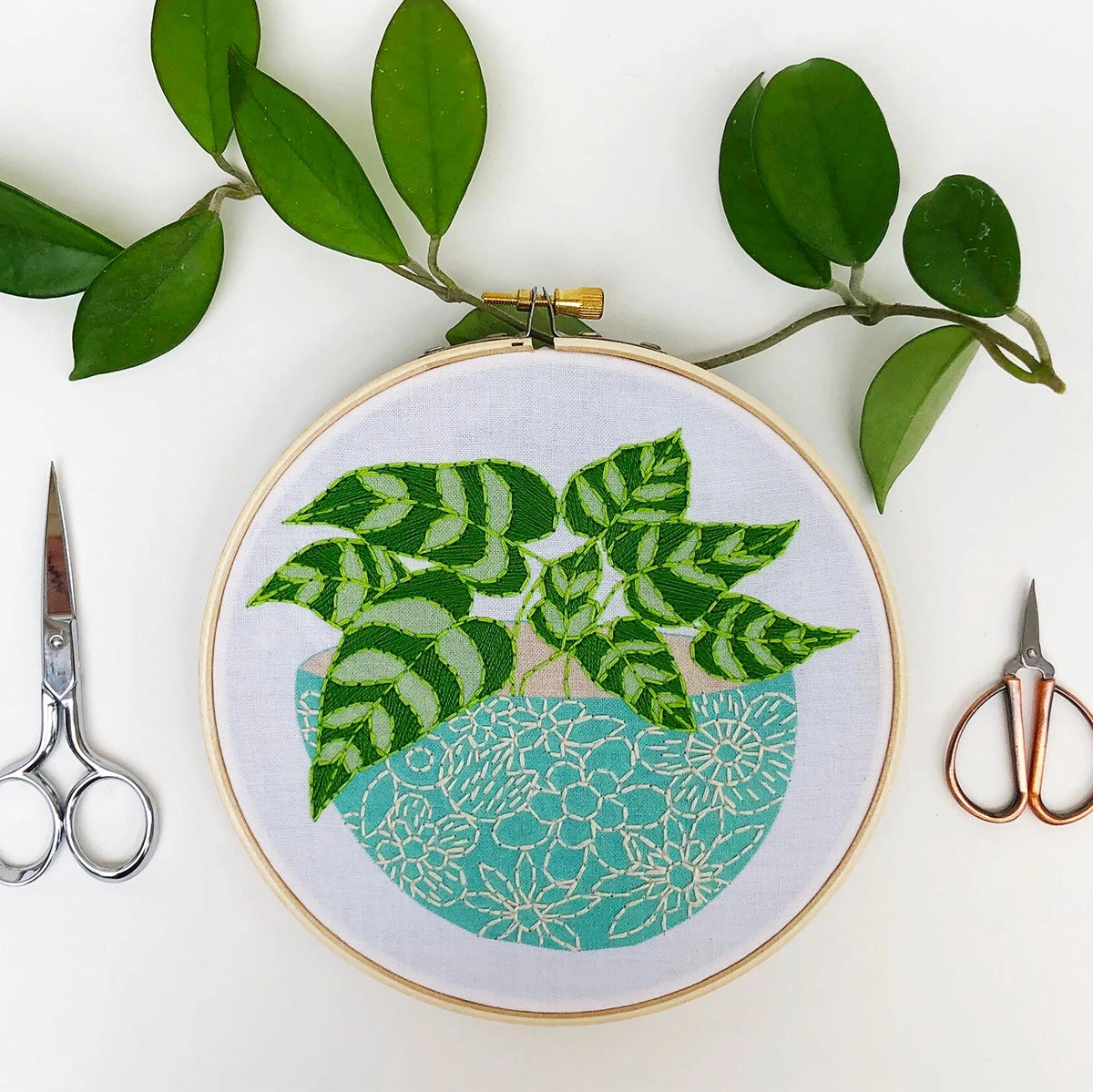 Blue Flower Pot Hand Embroidery Kit 4 Blue Flower Pot Hand Embroidery Kit - Image 2