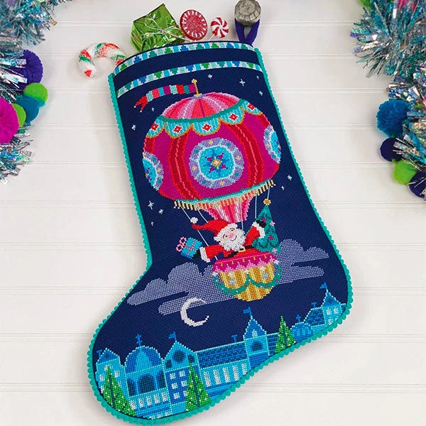 Sky High Santa Christmas Stocking Cross Stitch Pattern 3 Sky High Santa Christmas Stocking Cross Stitch Pattern