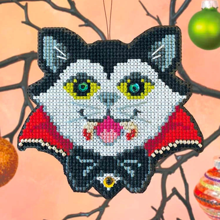 Vamp-purr Halloween Cross Stitch Ornament Kit 3 Vamp-purr Halloween Cross Stitch Ornament Kit