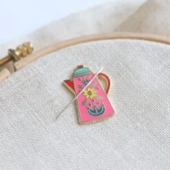 Pink Teapot Magnetic Needle Minder -Olympus Handmade Store stitched modern happy teapot needle minder 03