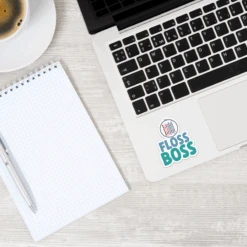 Stitchy Stickers - Floss Boss -Olympus Handmade Store stitched modern sticker floss boss blue laptop
