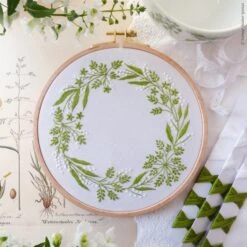 Green And White Wreath Hand Embroidery Kit