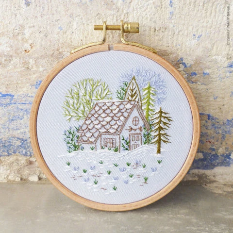 Snowy Cabin Mini Hoop Hand Embroidery Kit 4 Snowy Cabin Mini Hoop Hand Embroidery Kit - Image 2