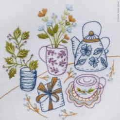 Tea Party Mini Hand Embroidery Kit -Olympus Handmade Store tamar hand embroidery kit tea party 04