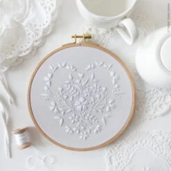 White Heart Hand Embroidery Kit