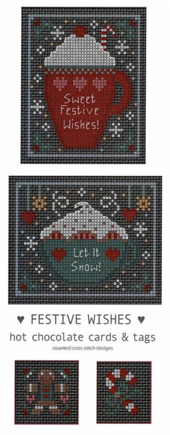 Festive Wishes Hot Chocolate Cross Stitch Pattern -Olympus Handmade Store tapestry barn cross stitch pattern festive wishes 04