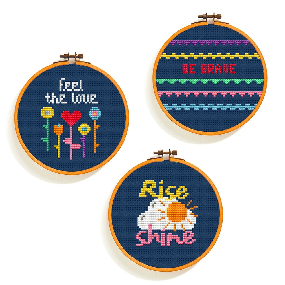 Happy Days Cross Stitch Pattern - Mini Hoop Trio 3 Happy Days Cross Stitch Pattern - Mini Hoop Trio