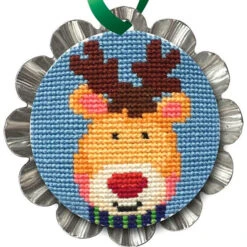 Tart Tin Cross Stitch Ornament Kit - Jolly Reindeer