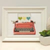 Pink Retro Typewriter Cross Stitch Pattern -Olympus Handmade Store typwriterframed